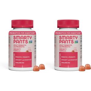 SmartyPants Adult Probiotic & Prebiotic Gummies for Digestive Health: 6 Billion CFU Gut Health Supplement, Clinically Studied Prebiotic for Immune Support, Grape, 60 Count (30 Day Supply)(1 Count (Pack of 2))
