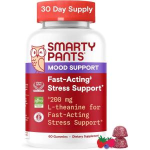 SmartyPants Adult Sleep Gummies with Melatonin: Magnesium & L-Theanine, Drug-Free, Non-Habit Forming Sleep Aid, Fast-Acting, Blueberry BlackBerry Flavor, 60 Count(Adult Stress Gummies)