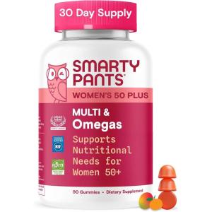 SmartyPants Multivitamin Gummy for Women 50 and Over, Omega 3 (DHA/EPA), Methylfolate, CoQ10, Vitamin D3, C, Vitamin B12, B6, A, K, Biotin, Gluten Free, 90 Count (30 Day Supply)(1 Count (Pack of 1))