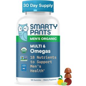 SmartyPants Multivitamin for Men, Organic Gummies: Methylfolate, Omega 3 (ALA), Vitamin D3, C, Vitamin B12, B6, A, K & Zinc for Immune Support, Biotin, Vegetarian, 120 Gummies (30 Day Supply)(Organic Mixed Fruit)