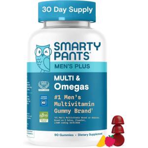 SmartyPants Multivitamin for Men, Organic Gummies: Methylfolate, Omega 3 (ALA), Vitamin D3, C, Vitamin B12, B6, A, K & Zinc for Immune Support, Biotin, Vegetarian, 120 Gummies (30 Day Supply)(Mixed Fruit)