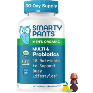 SmartyPants Multivitamin for Men, Organic Gummies: Methylfolate, Omega 3 (ALA), Vitamin D3, C, Vitamin B12, B6, A, K & Zinc for Immune Support, Biotin, Vegetarian, 120 Gummies (30 Day Supply)(Organic Fruit)