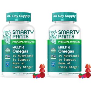 SmartyPants Organic Prenatal Vitamins for Women, Multivitamin Gummies: Probiotics, Biotin, Methylfolate, Omega 3 (ALA), Vitamin D3, C, Vitamin B12, B6, A, K2 & Zinc, Choline, 120 Count (30 Day Supply)(1 Count (Pack of 2))