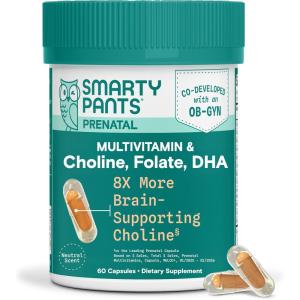 SmartyPants Prenatal Multivitamin Gummies, Omega 3 (DHA/EPA), Methylfolate, Biotin, Vitamin D3, C, Vitamin B12, B6, Vitamin A, K & Zinc, Gluten Free, 120 Count (40 Day Supply)(Capsules)