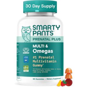 SmartyPants Prenatal Multivitamin Gummies, Omega 3 (DHA/EPA), Methylfolate, Biotin, Vitamin D3, C, Vitamin B12, B6, Vitamin A, K & Zinc, Gluten Free, 120 Count (40 Day Supply)(New 30 Day Supply)