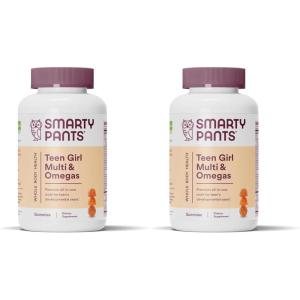 SmartyPants Teen Girl Multivitamin Gummies, Omega 3 (DHA/EPA), Vitamin C, D3, B12, Vitamin A, K & Zinc, Biotin to Support Hair, Skin & Nails, Gluten Free, 60 Count (30 Day Supply)(120 Count (Pack of 2))
