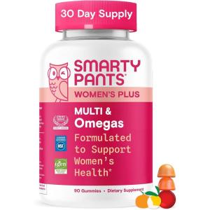 SmartyPants Women’s Multivitamin Gummies, Omega 3 DHA/EPA, Methylfolate, CoQ10, Vitamin D3, C, B12, B6, A, K, Zinc, Three Fruit Flavors, 90 Count (30 Day Supply)(New 30 Day Supply)