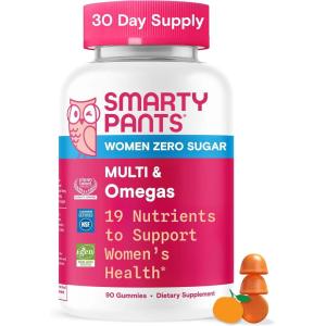 SmartyPants Zero Sugar Women’s Multivitamin Gummies: Biotin, Methylfolate, Omega 3 (ALA), Vitamin D3, C, Vitamin B12, B6, A, K, Zinc, Inositol, Gluten Free, No Sugar Alcohols, 90 Count (30 Day Supply)(New Formula)