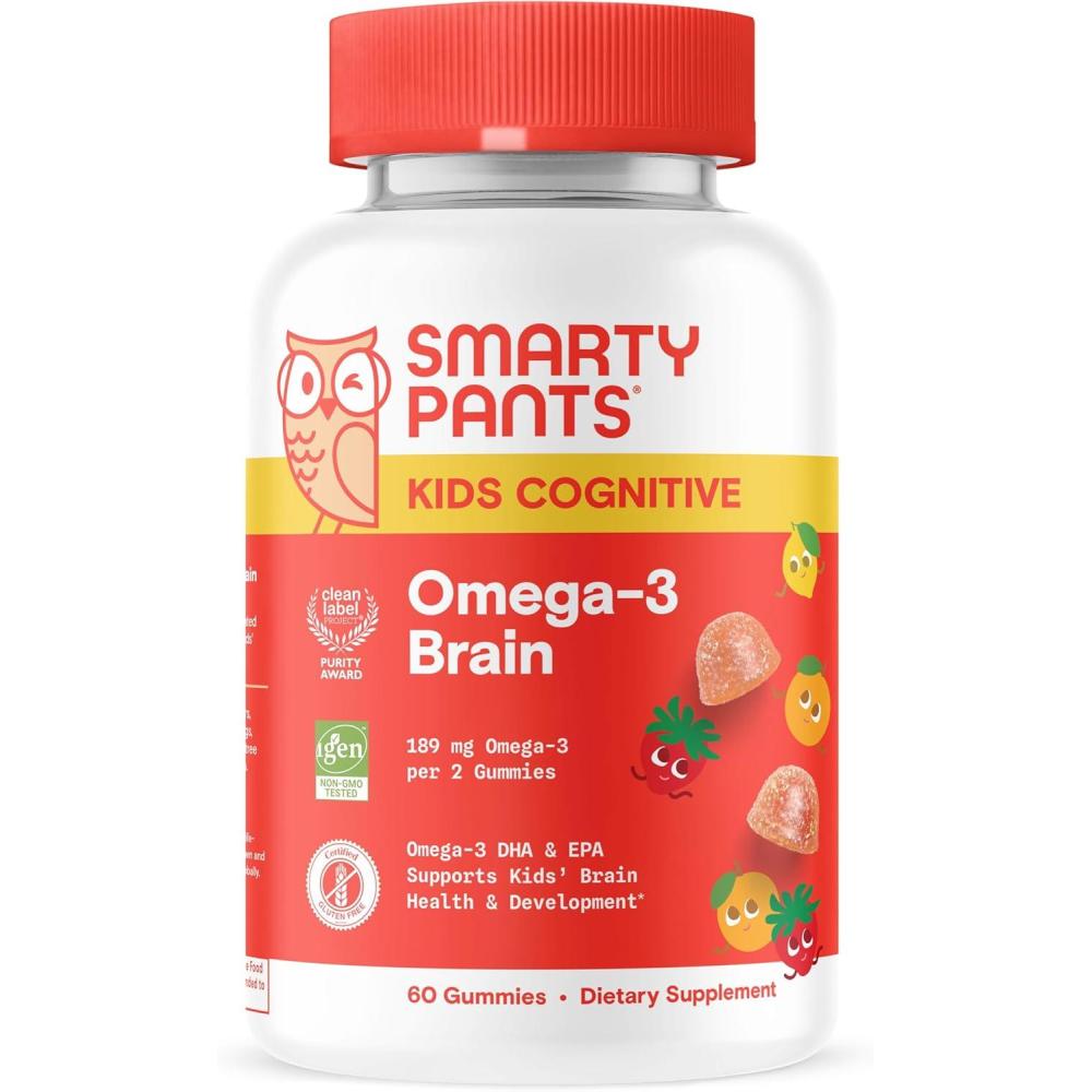 image:imageSmartyPants Kids Vitamins Cognitive Omega3 Brain Gummies with DHA amp EPA Citrus Strawberry 60 Count 30 Day Supply