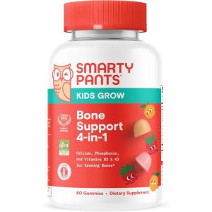 SmartyPants Kids Bone Support 4-in-1 Gummies with Calcium, Vitamin D3, K2 & Phosphorus for Growing Bones, Strawberry Mango, 60 Count (30 Day Supply)