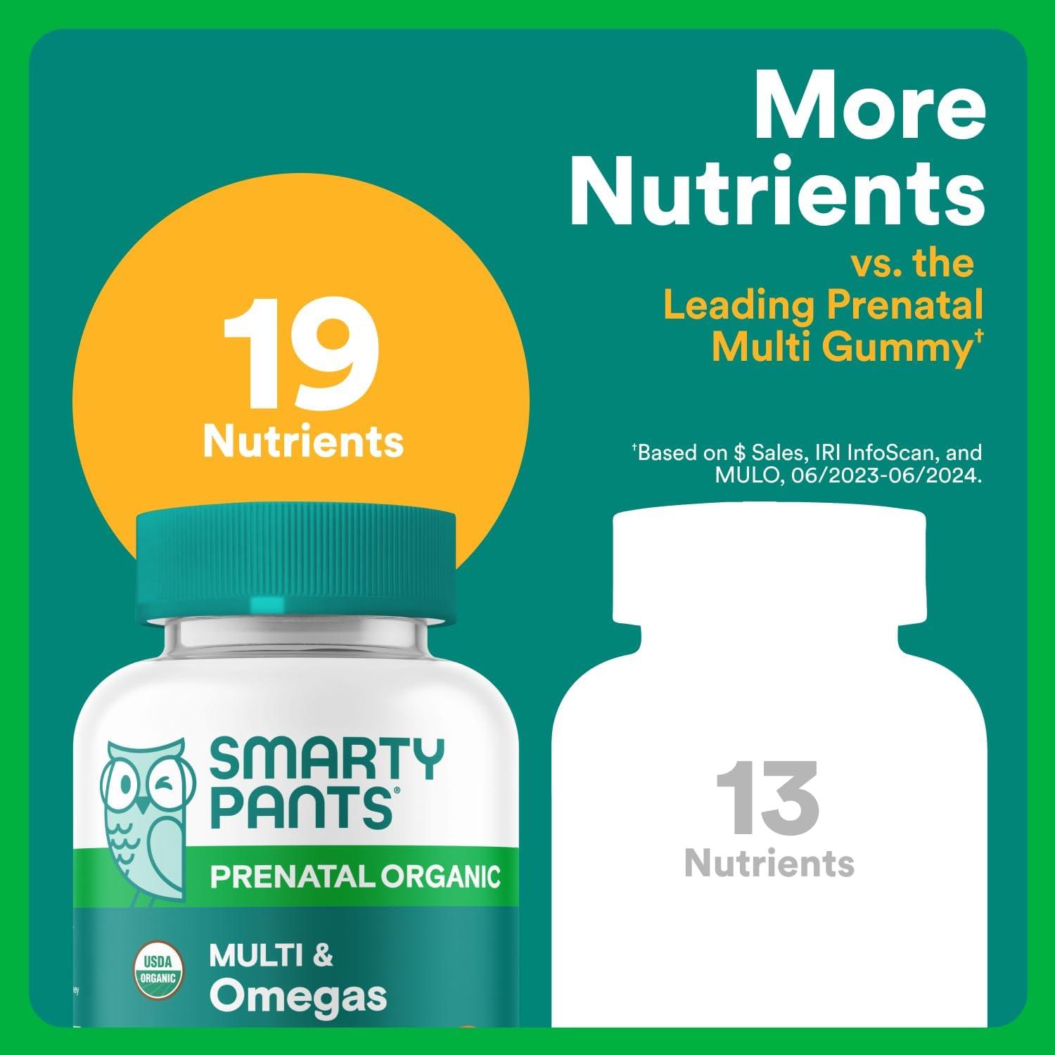 image:imageSmartyPants Prenatal Omega 3 DHA Gummies Prenatal Vitamins for Women to Support Baby Brain Development with Algal Oil Gluten Free Clean Label Orange Lemon Flavor 120 Gummies 30 Day SupplyOrganic Omega