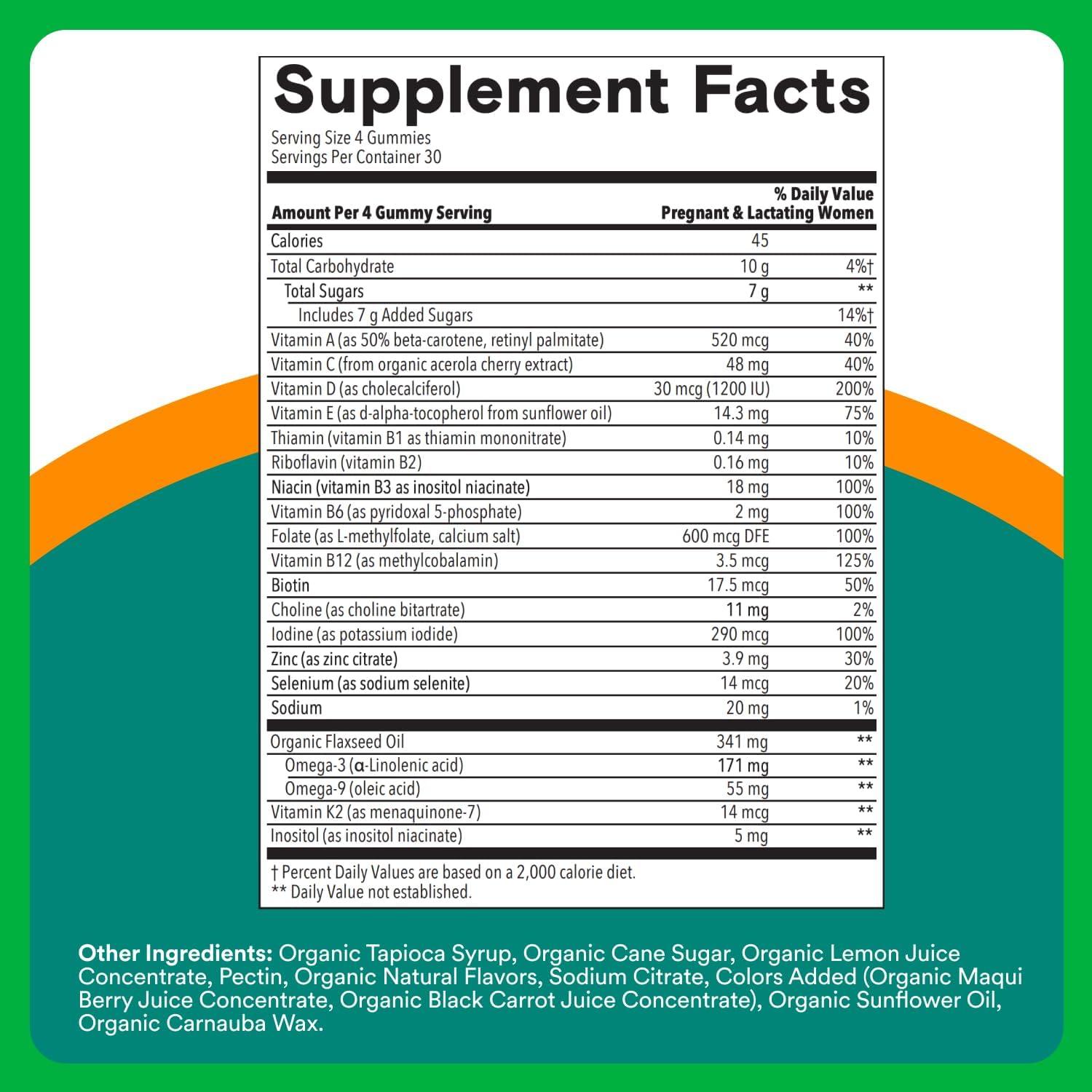 image:imageSmartyPants Prenatal Omega 3 DHA Gummies Prenatal Vitamins for Women to Support Baby Brain Development with Algal Oil Gluten Free Clean Label Orange Lemon Flavor 120 Gummies 30 Day SupplyOrganic Omega