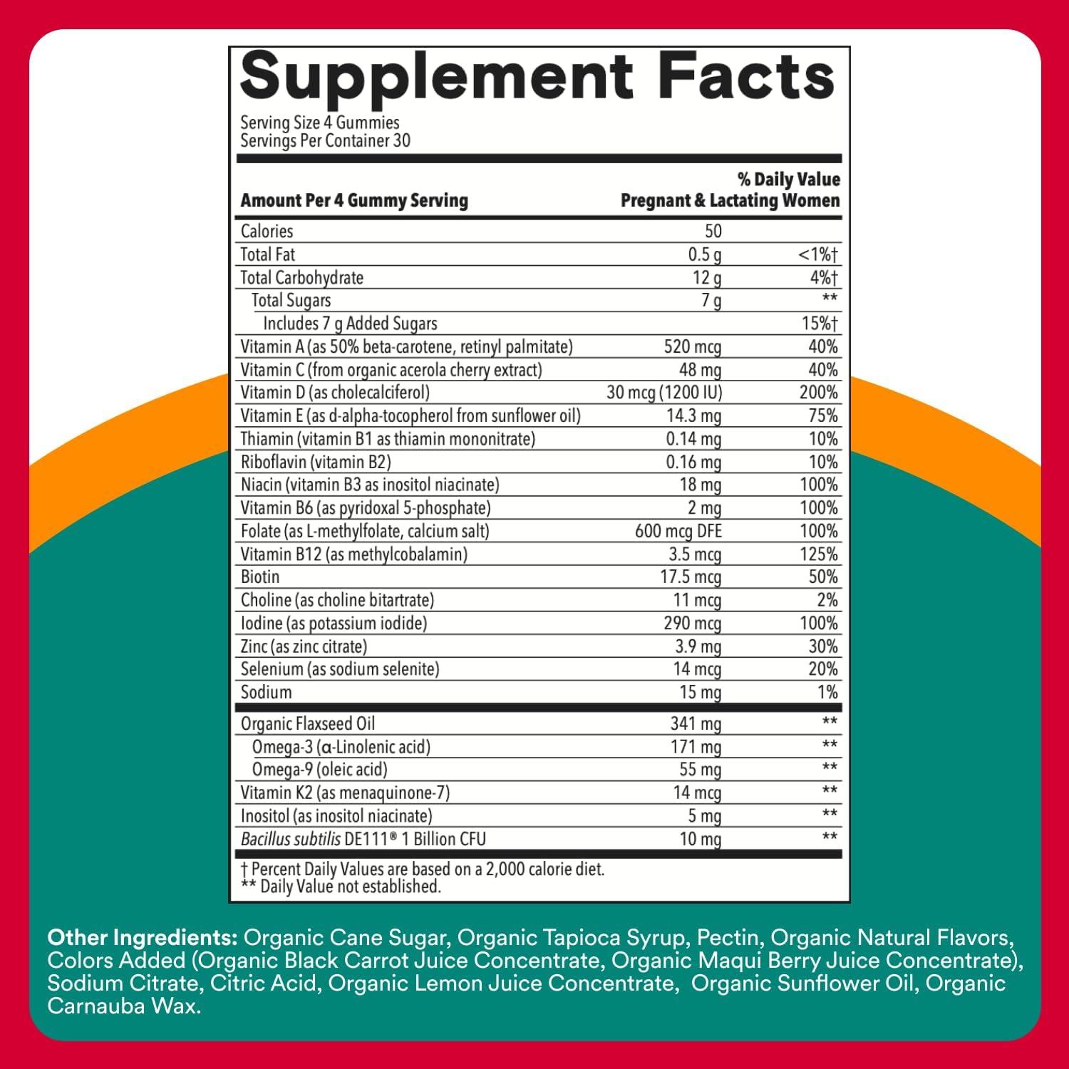 image:imageSmartyPants Prenatal Omega 3 DHA Gummies Prenatal Vitamins for Women to Support Baby Brain Development with Algal Oil Gluten Free Clean Label Orange Lemon Flavor 120 Gummies 30 Day SupplyOrganic Probiotics