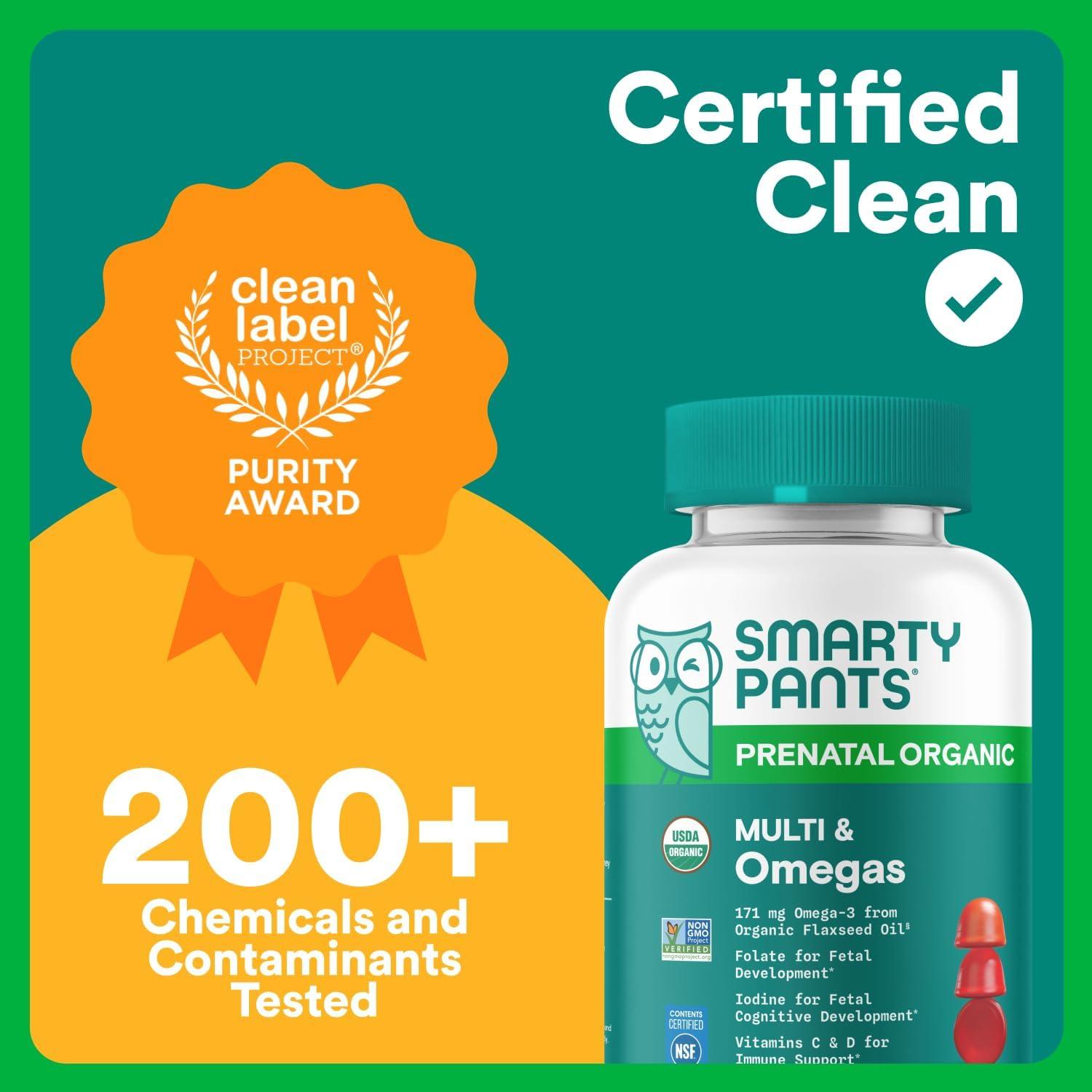 image:imageSmartyPants Prenatal Omega 3 DHA Gummies Prenatal Vitamins for Women to Support Baby Brain Development with Algal Oil Gluten Free Clean Label Orange Lemon Flavor 120 Gummies 30 Day SupplyOrganic Omega