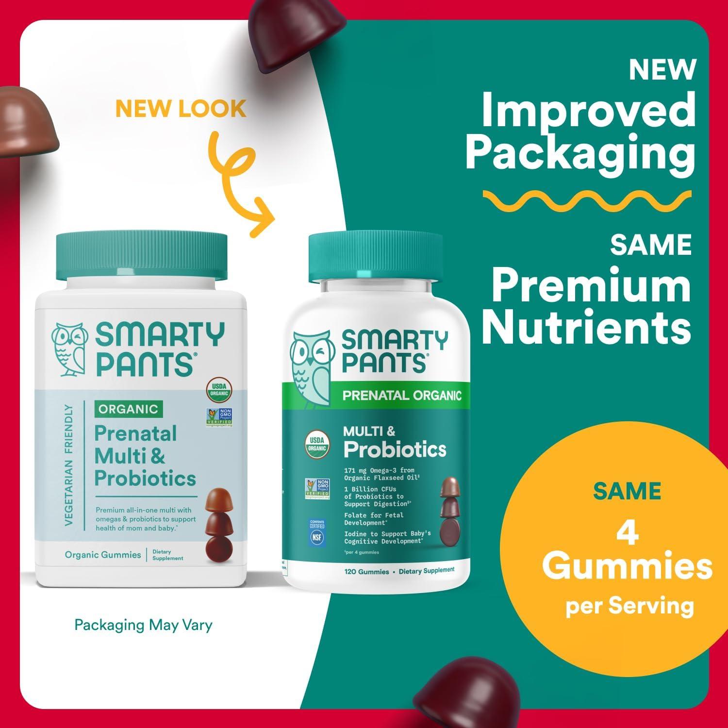 image:imageSmartyPants Prenatal Omega 3 DHA Gummies Prenatal Vitamins for Women to Support Baby Brain Development with Algal Oil Gluten Free Clean Label Orange Lemon Flavor 120 Gummies 30 Day SupplyOrganic Probiotics