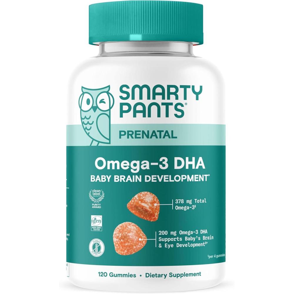 image:imageSmartyPants Prenatal Omega 3 DHA Gummies Prenatal Vitamins for Women to Support Baby Brain Development with Algal Oil Gluten Free Clean Label Orange Lemon Flavor 120 Gummies 30 Day SupplyOmega 3 DHA