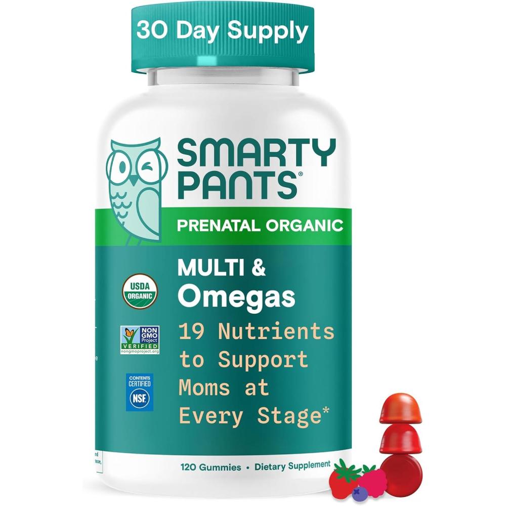 image:imageSmartyPants Prenatal Omega 3 DHA Gummies Prenatal Vitamins for Women to Support Baby Brain Development with Algal Oil Gluten Free Clean Label Orange Lemon Flavor 120 Gummies 30 Day SupplyOrganic Omega