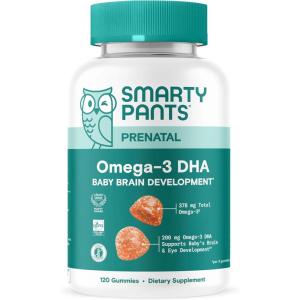SmartyPants Prenatal Omega 3 DHA Gummies, Prenatal Vitamins for Women to Support Baby Brain Development with Algal Oil, Gluten Free, Clean Label, Orange Lemon Flavor, 120 Gummies (30 Day Supply)(Omega 3 DHA)