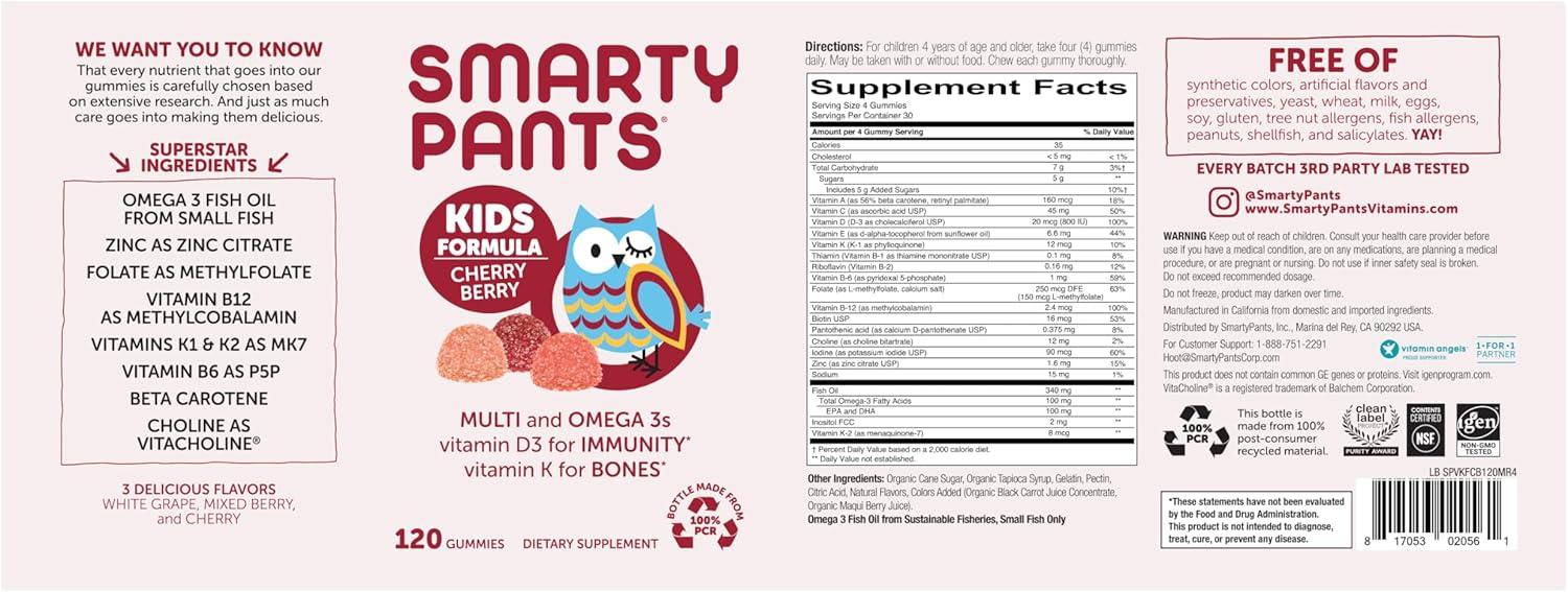 image:imageSmartyPants and DisneyPixars Toy Story 5 Kids Multivitamin Gummies Omega 3 DHA EPA Vitamin D C B12 E Zinc and Iodine Clean Label Gluten Free Mixed Fruit Flavors 30 Day Supply 60 GummiesCherry Berry OLD