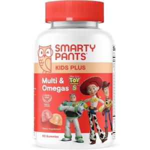 SmartyPants and Disney-Pixar’s Toy Story 5 Kids Multivitamin Gummies, Omega 3 DHA EPA, Vitamin D, C, B12, E, Zinc and Iodine, Clean Label, Gluten Free, Mixed Fruit Flavors, 30 Day Supply, 60 Gummies(Toy Story 5 New)